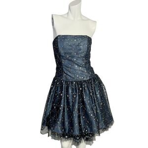 Jessica McClintock Strapless Midnight Blue Dress Sequined Whimsigoth Size 10